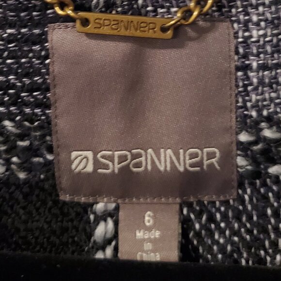 SPANNER Wool Blend Long Blazer Jacket black/white check print Women's 6 - Picture 2 of 8